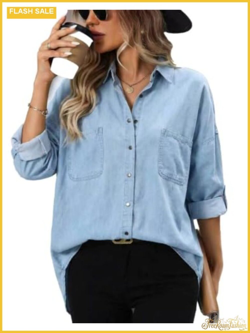 Plus Size Denim Button Down Shirt Oversized Relaxed Fit
